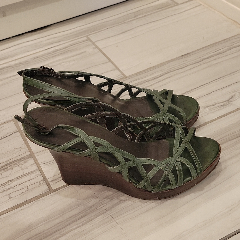 Aldo Y2K Green Strappy Wedge Sandals
